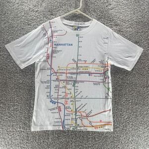 Vintage NYC Subway Lines Shirt Men Medium White All Over Print New York City 90s